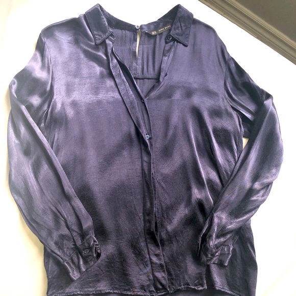 ZARA - Dark Navy Satin Blouse - Picture 2 of 3